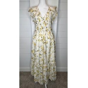 joie womens dress cream with yellow floral size Large